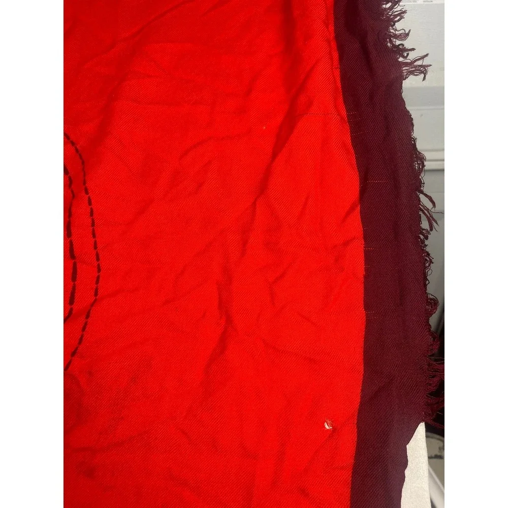 Coach New‎ York Red Burgundy Horse and Carriage Logo Oversized Square Scarf Wrap